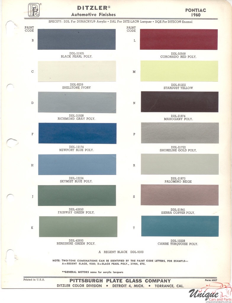 1960 Pontiac Paint Charts PPG 1